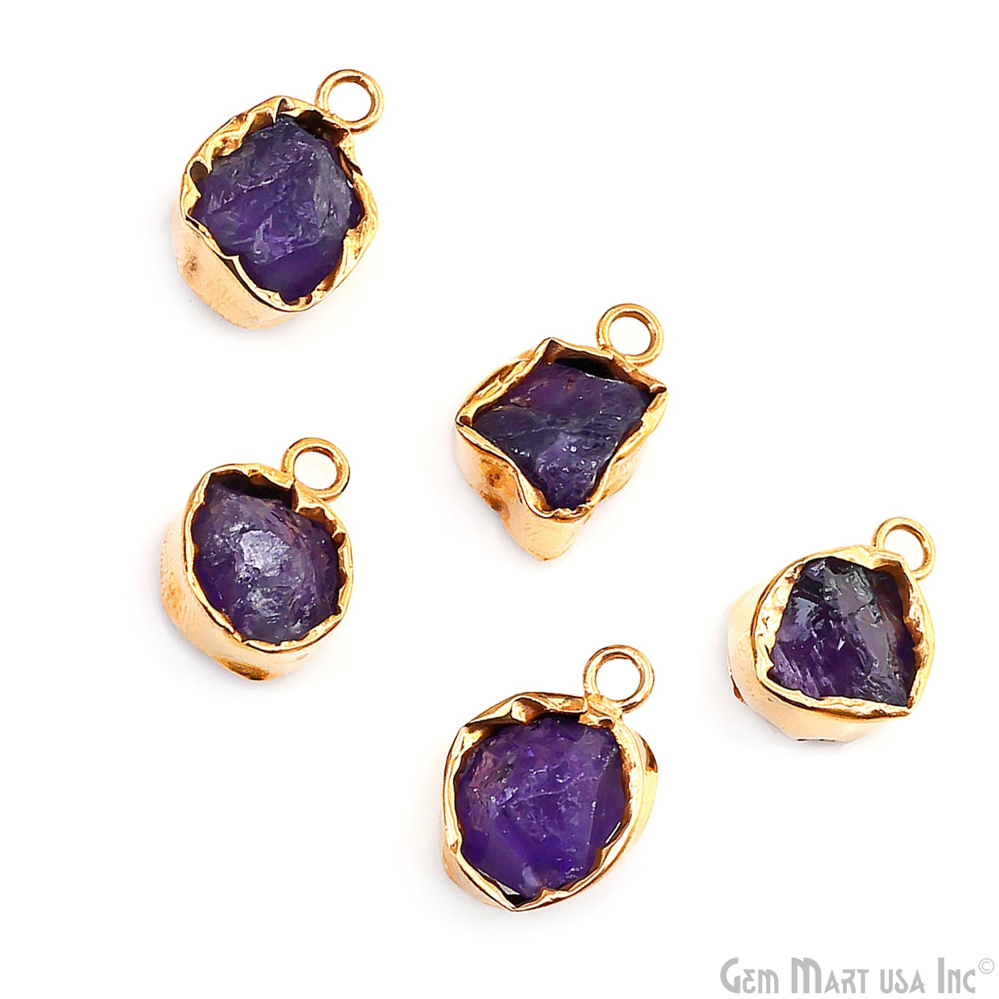 Rough Gemstone 19x13mm Gold Row Edge Single Bail Charm Connector