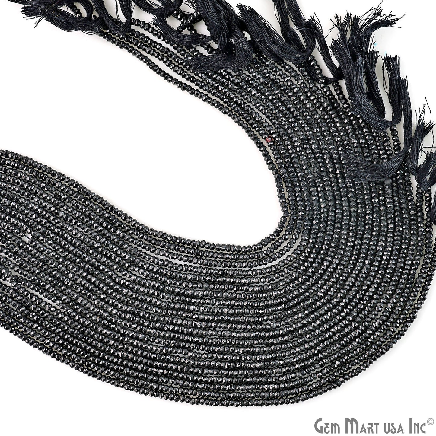 Black Spinel Rondelle Beads, 12.5 Inch Gemstone Strands, Drilled Strung Nugget Beads, Faceted Round, 3-4mm