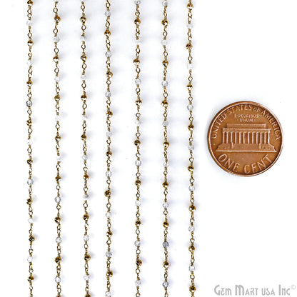 Labradorite & Golden Pyrite 2-2.5mm Tiny Beads Gold Plated Wire Wrapped Rosary Chain