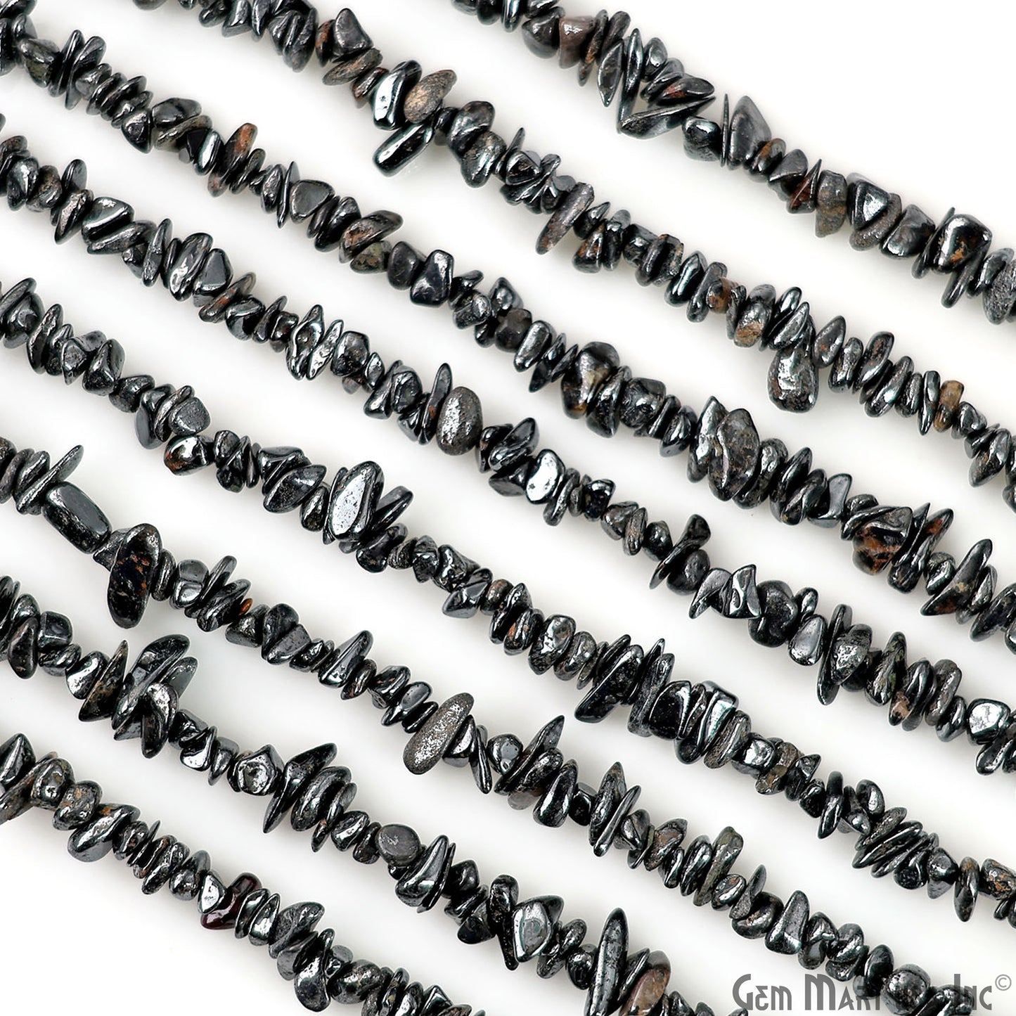 Hematite Chip Beads, 34 Inch, Natural Chip Strands, Drilled Strung Nugget Beads, 3-7mm, Polished, GemMartUSA (CHHT-70001)