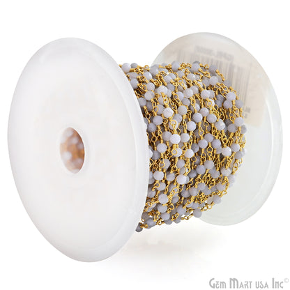 Blue Lace Agate 3-3.5mm Gold Plated Beaded Wire Wrapped Rosary Chain