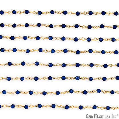 Sky Blue Chalcedony Gold Plated Wire Wrapped Gemstone Beads Rosary Chain