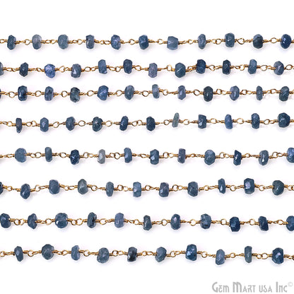 Tanzanite 4-5mm Gold Plated Beaded Wire Wrapped Rosary Chain