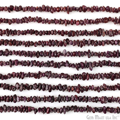 Ruby Chip Beads, 34 Inch, Natural Chip Strands, Drilled Strung Nugget Beads, 3-7mm, Polished, GemMartUSA (CHRB-70001)