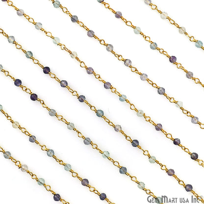 Fluorite Gold Plated Wire Wrapped Gemstone Beads Rosary Chain