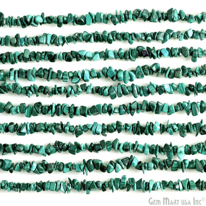 Malachite Chip Beads, 34 Inch, Natural Chip Strands, Drilled Strung Nugget Beads, 3-7mm, Polished, GemmartUSA (CHMC-70001)
