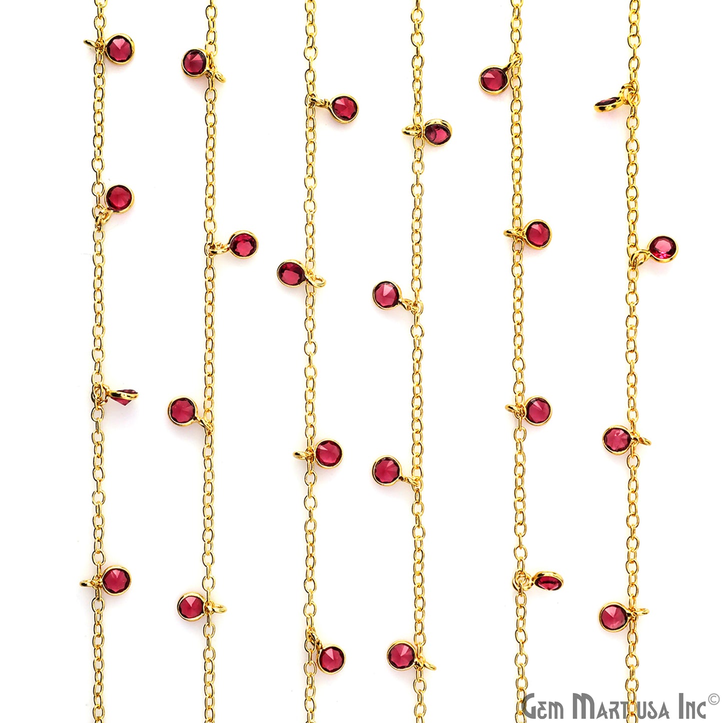 Pink Tourmaline Zircon Round 4mm Gold Plated Dangle Rosary Chain