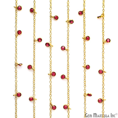 Pink Tourmaline Zircon Round 4mm Gold Plated Dangle Rosary Chain