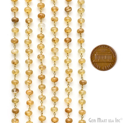 Golden Rutile 8-9mm Gold Plated Beaded Wire Wrapped Rosary Chain