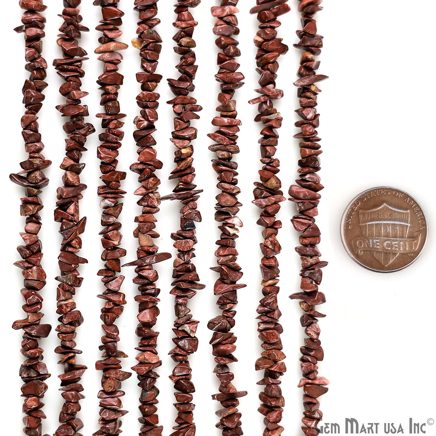 Red Jasper Chip Beads, 34 Inch, Natural Chip Strands, Drilled Strung Nugget Beads, 3-7mm, Polished, GemMartUSA (CHRJ-70001)