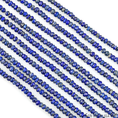 Lapis Lazuli Rondelle Beads, 12.5 Inch Gemstone Strands, Drilled Strung Nugget Beads, Faceted Round, 3-4mm