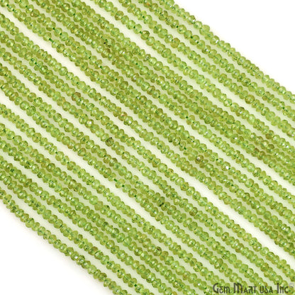 Peridot Rondelle Beads, 12.5 Inch Gemstone Strands, Drilled Strung Nugget Beads, Faceted Round, 2.3-3.5mm