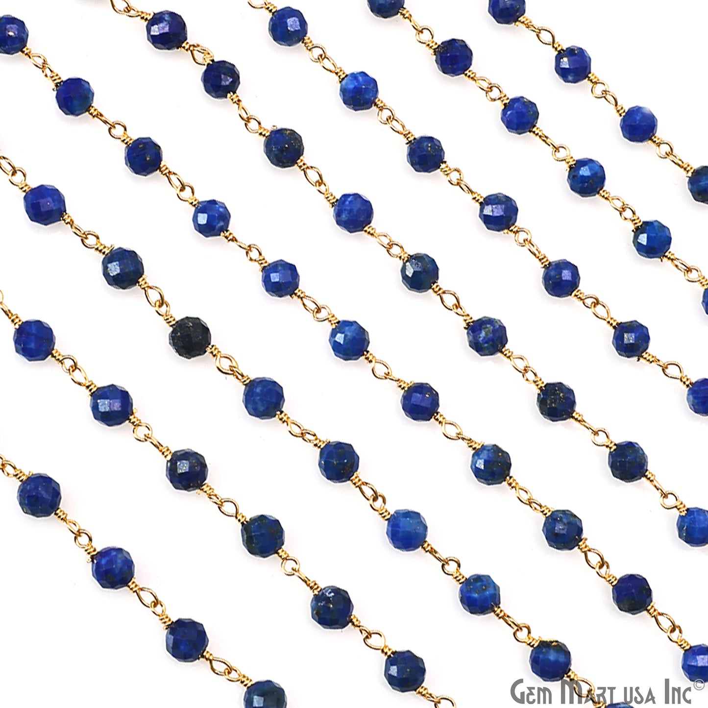 Lapis Faceted 4mm Gold Plated Beaded Wire Wrapped Rosary Chain