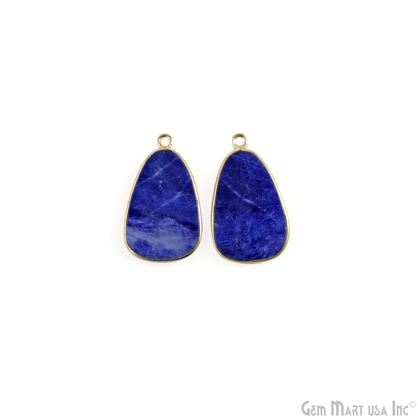 Sodalite Pears Gold Plated Single Bail Bezel Smooth Slab Slice Thick Gemstone Connector 29x15mm 1 Pair