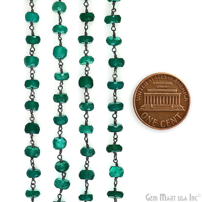 Green Onyx Rondelle Oxidized Wire Wrapped Rosary Chain