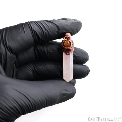 Rose Quartz with Tiger Eye Polymer Clay Crystal Pendant, Dowsing Clay Single Bail Pendant