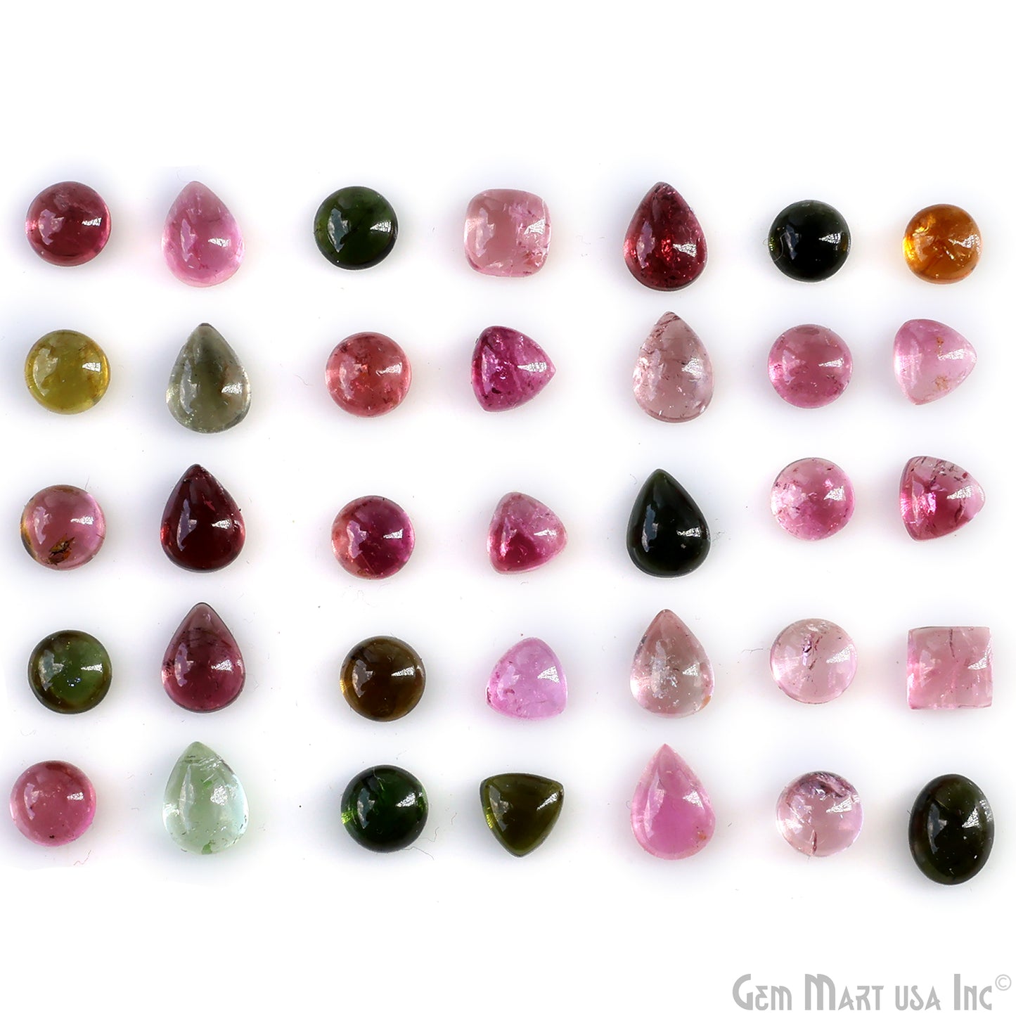 Multi Tourmaline Wholesale Gemstones, 100% Natural Semi-Precious Gems, Multi Color Cabochons Loose Gems, 5-7mm, Round and Pears, 5 Carats