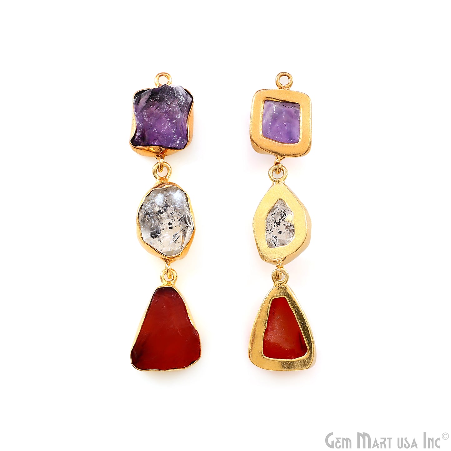 Rough Gemstone Bezel Setting 57x11mm Gold Plated Long Dangle Earring Pair Connectors