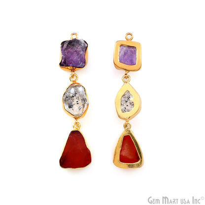 Rough Gemstone Bezel Setting 57x11mm Gold Plated Long Dangle Earring Pair Connectors