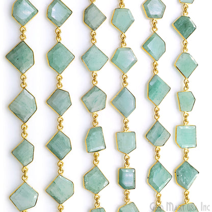 Aventurine 15mm Up Faceted Free Form Gold Plated Bezel Connector Link Chain