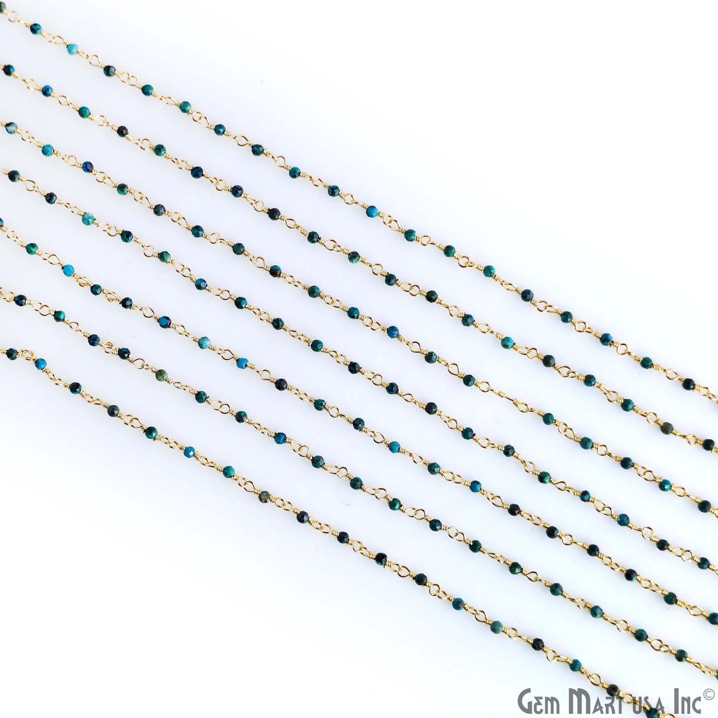 Chrysocolla Faceted 2mm Gold Plated Gold Wire Wrapped Rosary Chain