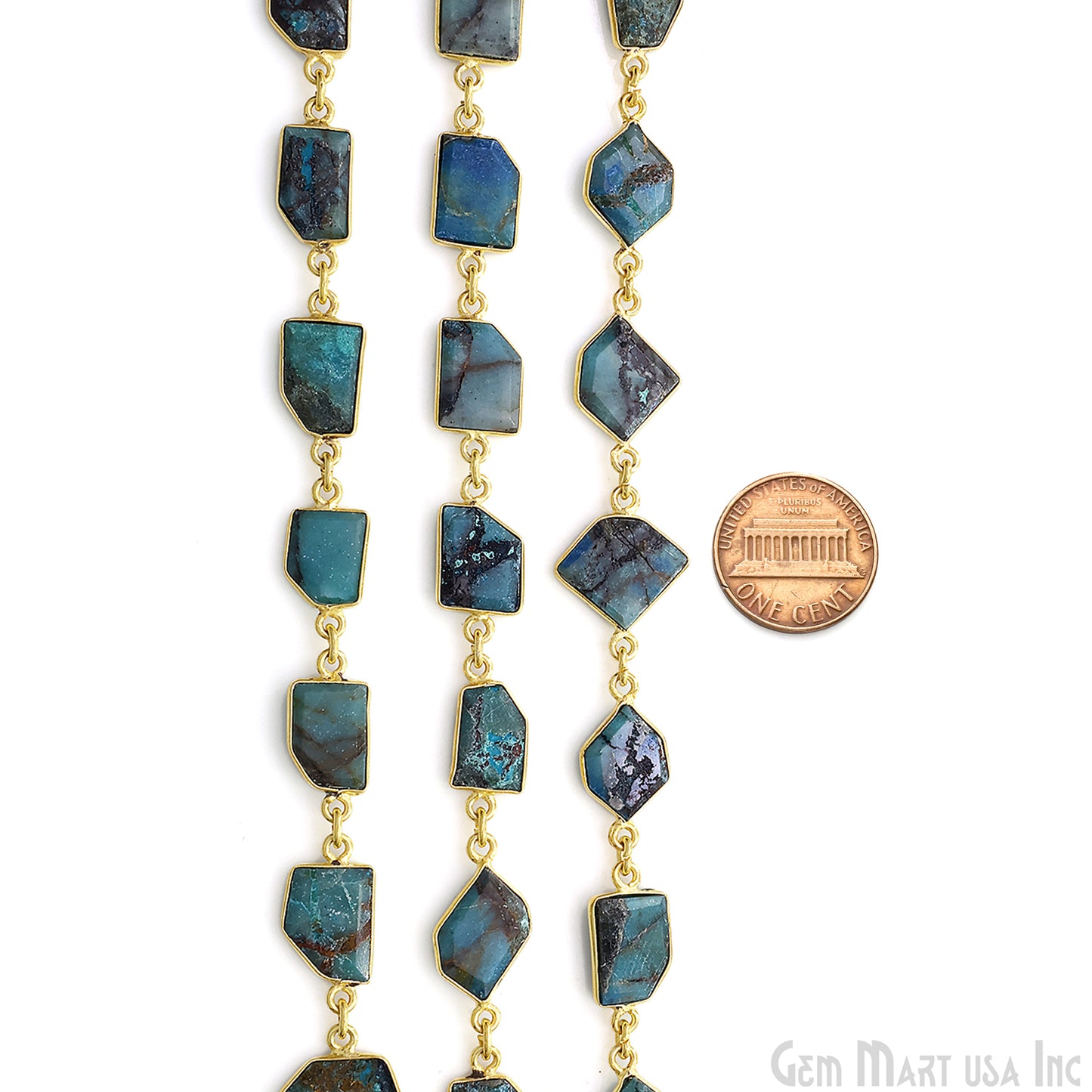 Chrysocolla 10mm Faceted Free Form Gold Plated Bezel Connector Link Chain
