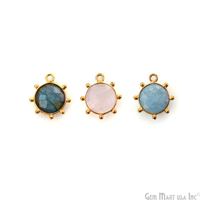 Round 15x13mm Design Bezel Gold Plated Single Bail Gemstone Connector