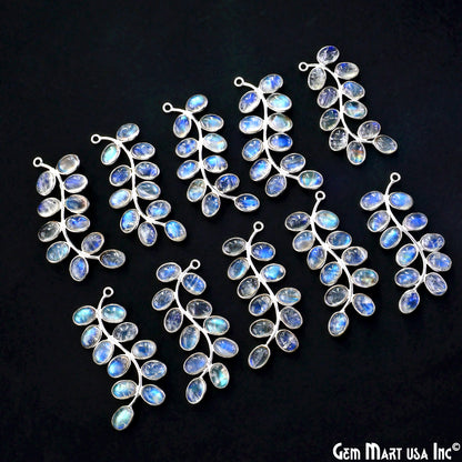 Rainbow Moonstone Silver Plated 44x16mm Leaf Dangle Finding Component