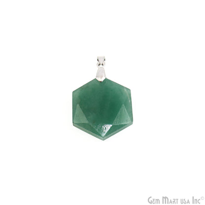 Gemstone Hexagon Shape 39x27mm Silver Plated Single Bail Gemstone Pendant