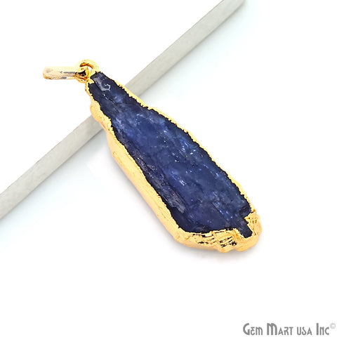 Kyanite Free Form 37x11mm Gold Electroplated Gemstone Single Bail Pendant