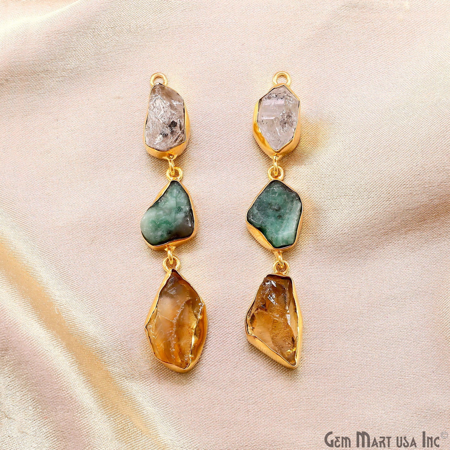 Rough Gemstone Bezel Setting 62x9mm Gold Plated Long Dangle Earring Pair Connectors