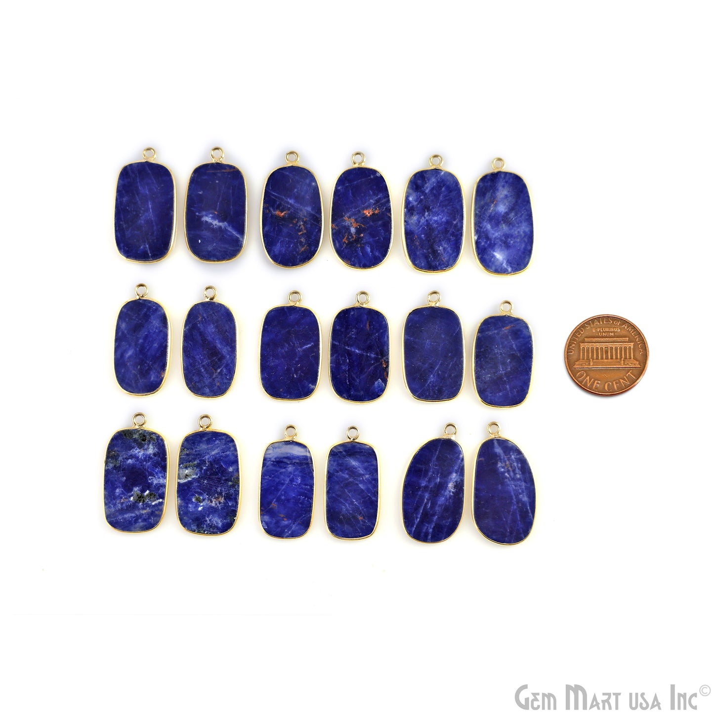 Sodalite Octagon Gold Plated Single Bail Bezel Smooth Slab Slice Thick Gemstone Connector 29x16mm 1 Pair