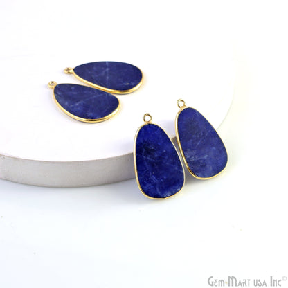 Sodalite Free Form Gold Plated Single Bail Bezel Smooth Slab Slice Thick Gemstone Connector 32x18mm 1 Pair