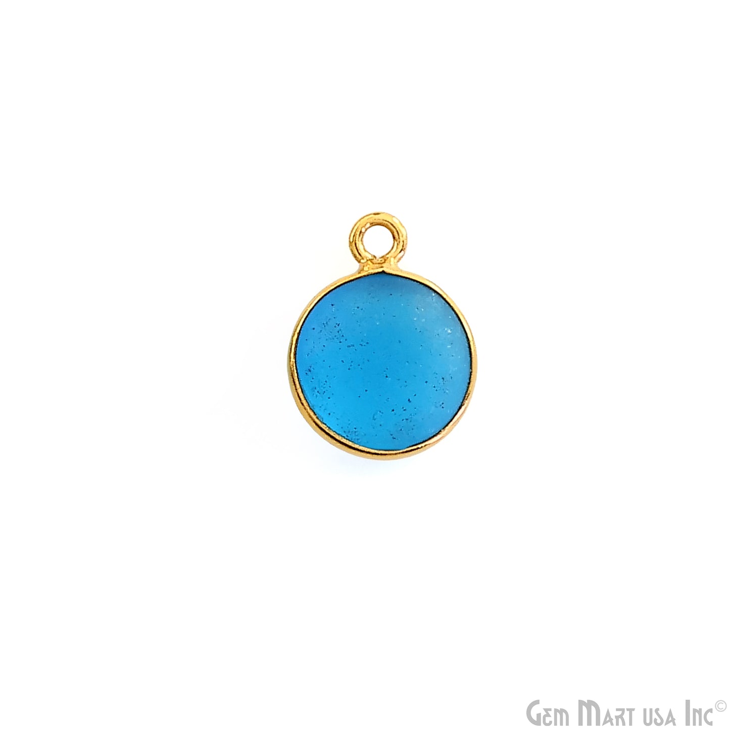 Swiss Blue Frosted Round 10mm Gold Plated Single Bail Bezel Gemstone Connector