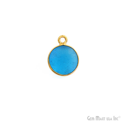 Swiss Blue Frosted Round 10mm Gold Plated Single Bail Bezel Gemstone Connector