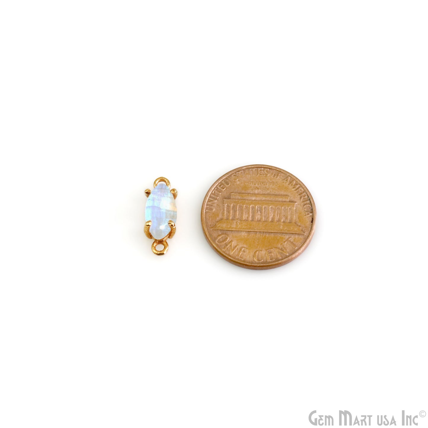 Flashy Moonstone 5x10mm Cabochon Marquise Prong Gold Setting Double Bail Gemstone Connector