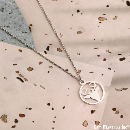 Deer Head In Round Shape Charm Laser Finding Silver Plated Charm For Bracelets & Pendants