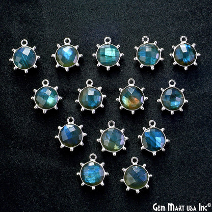 Round 15x13mm Design Bezel Silver Plated Single Bail Gemstone Connector