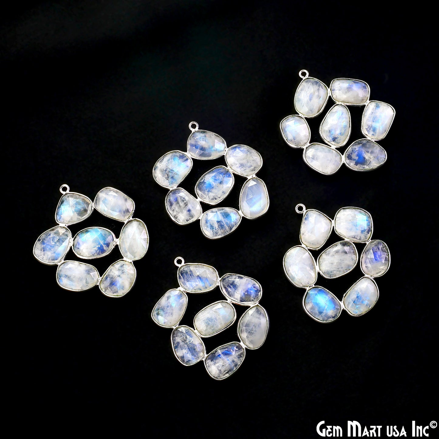 Rainbow Moonstone Silver Plated 37mm Dangle Finding Component