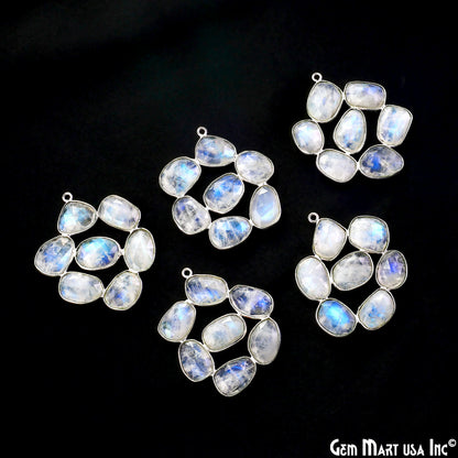 Rainbow Moonstone Silver Plated 37mm Dangle Finding Component