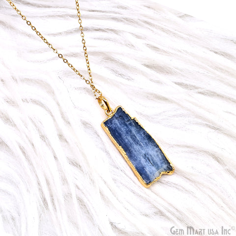 Kyanite Free Form 37x16mm Gold Electroplated Gemstone Single Bail Pendant