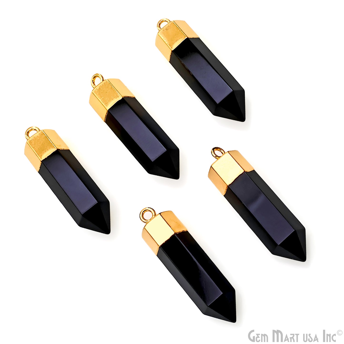 Black Onyx 34x8mm Single Bail Gold Electroplated Gemstone Connector