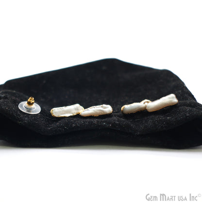 Natural Pearl Rough Gemstone 17x5mm Gold Electroplated Stud Earring