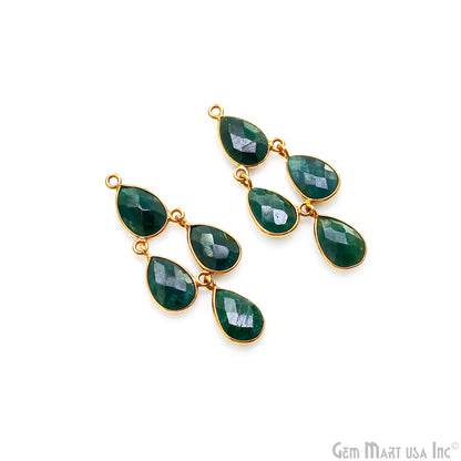 DIY Emerald 44x19mm Pear Shape Gold Bezel Component Connector
