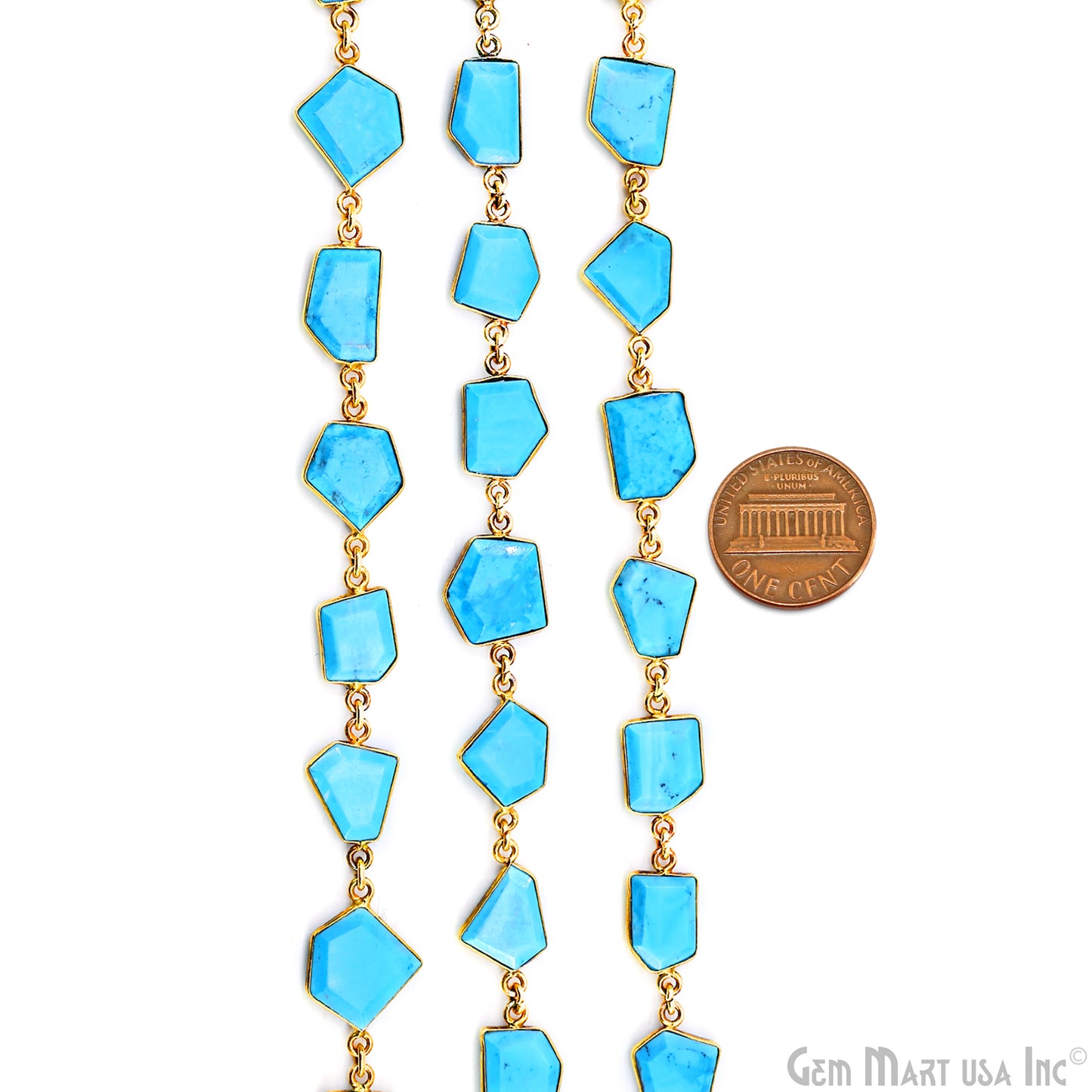 Turquoise 10-15mm Faceted Free Form Gold Plated Bezel Connector Link Chain