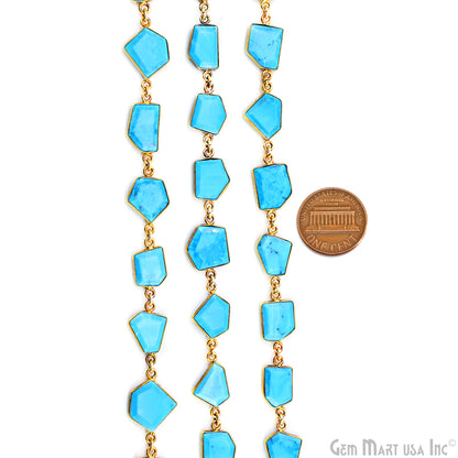 Turquoise 10-15mm Faceted Free Form Gold Plated Bezel Connector Link Chain