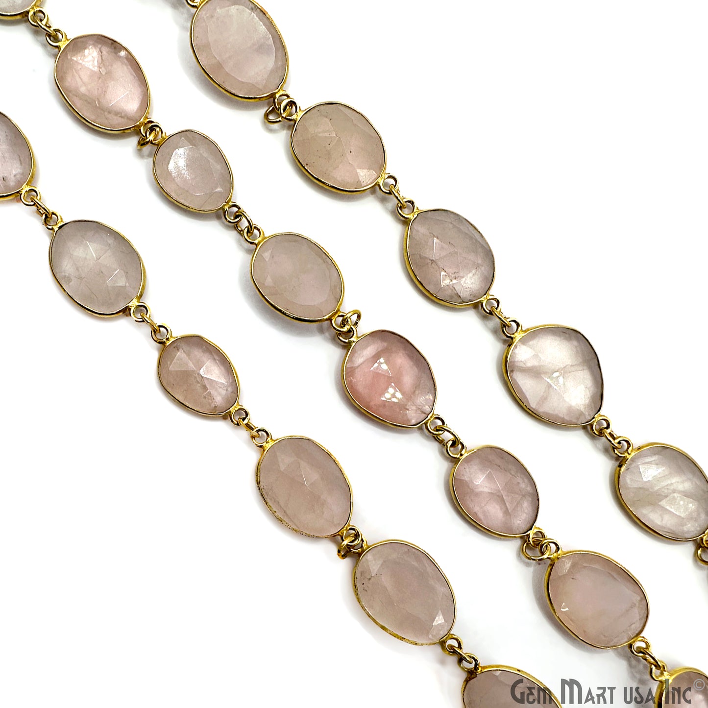 Rose Quartz Bezel 10-15mm Gold Plated Continuous Connector Chain