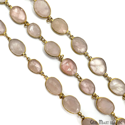 Rose Quartz Bezel 10-15mm Gold Plated Continuous Connector Chain