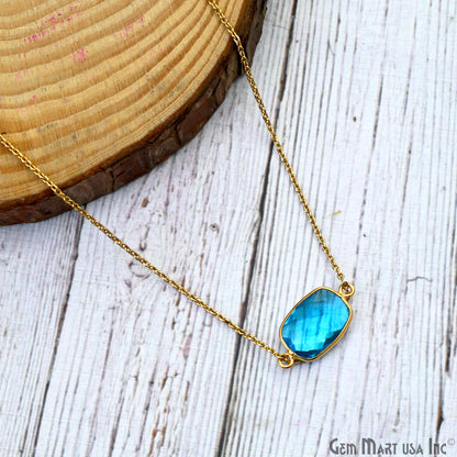 Blue Topaz Bezel Connector Octagon Shape 24K Gold Plated Double Bail Connector (HB-11546)