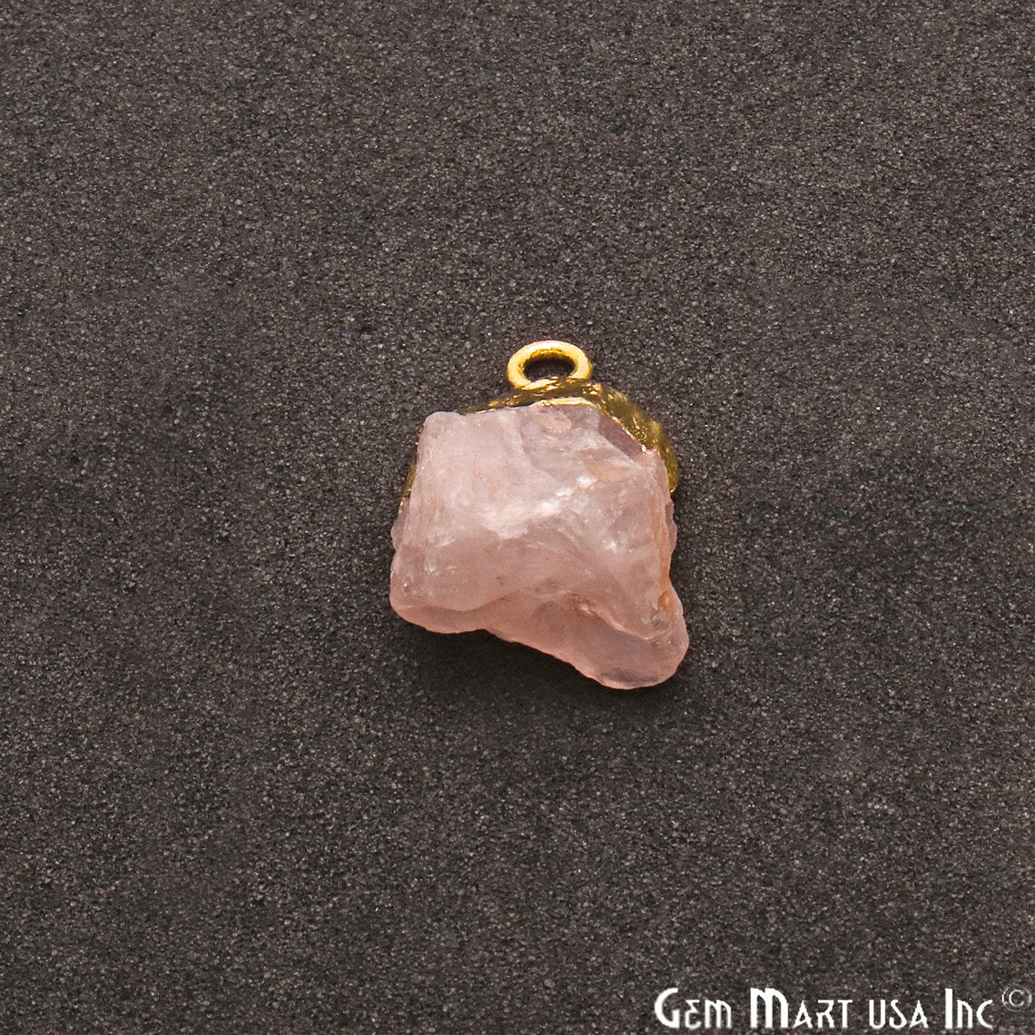 Rough Rose Quartz Organic 19x15mm Gold Electroplated Single Bail Pendant Connector